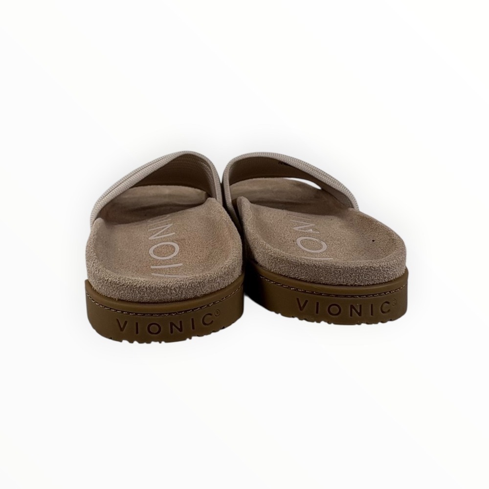 Vionic Slide Sandals Womens 8 Taupe Excellent Ribbed Knit Orthotic Comfort Flat - Picture 8 of 10
